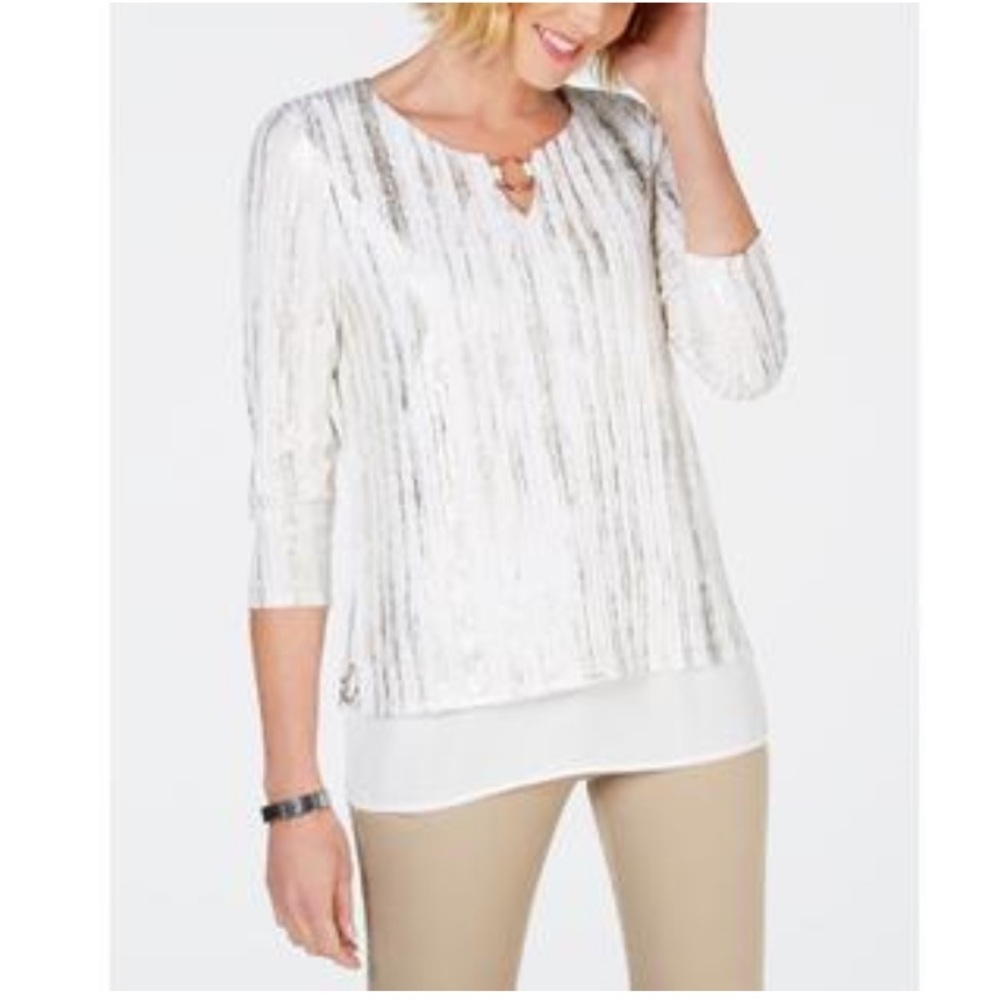 JM Collection Women’s Metallic Ruched Top size Medium